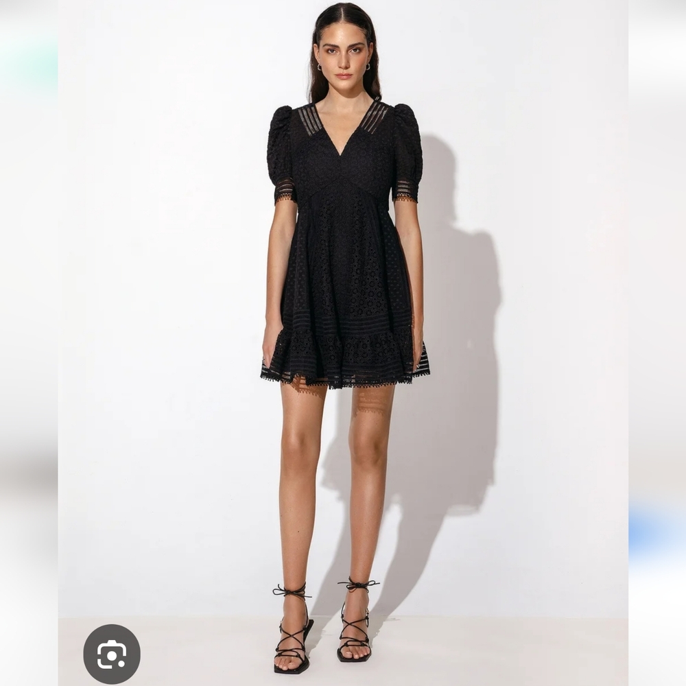 by Malina Womens Black Abby V-Neck Woven Mini Dress